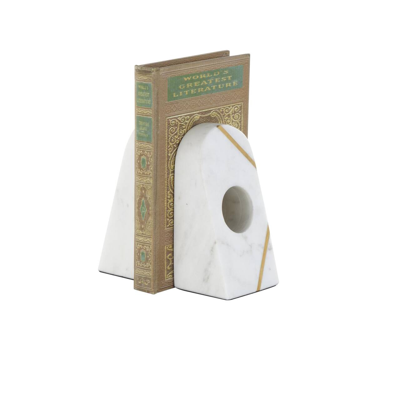 6" White Marble Geometric Curved Pyramid Decorative Bookends